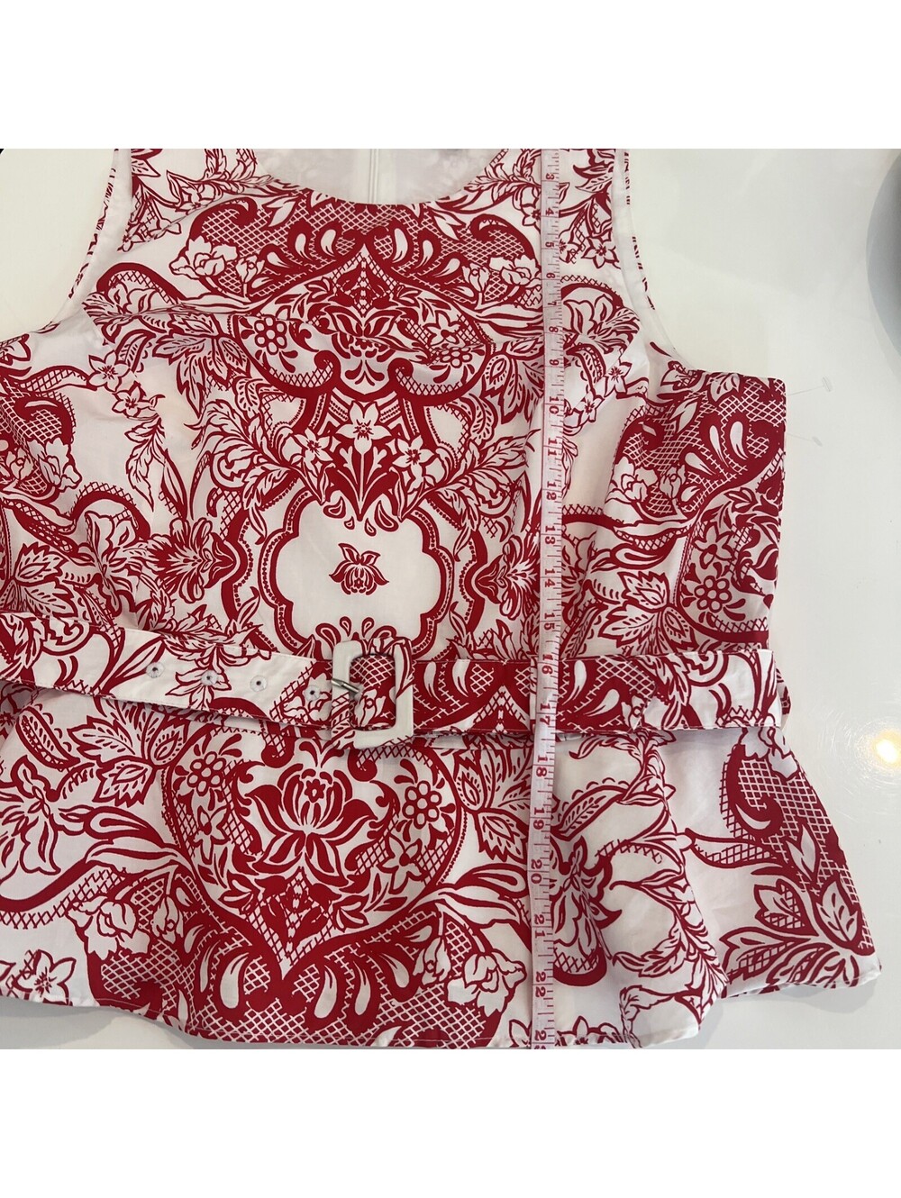 $179 Ted Baker Belted Peplum Top Cotton Poplin Ted/White Size 12 - Picture 6 of 14